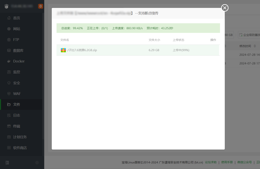 [亲测可用]宝塔上传文件的断点续传功能如何使用-八九源码网